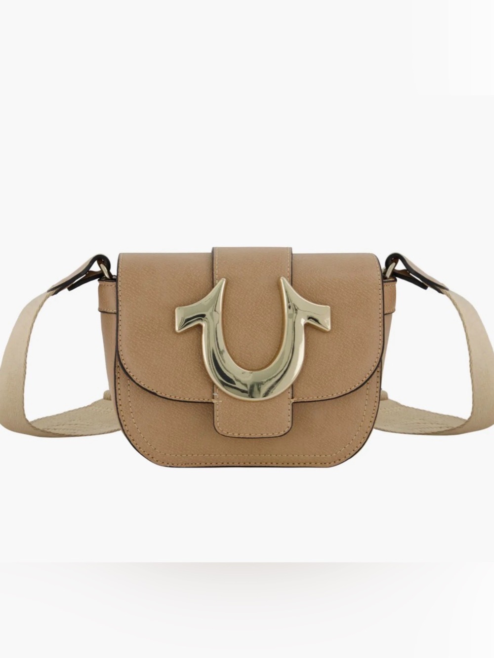 True Religion Tan Crossbody Bag with Gold Horseshoe Accent